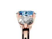 Oval Three Stone Engagement Ring Setting for a Fancy Blue Lab-Grown Diamond | Open Prong Baskets | Rose Gold