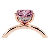 Fancy Pink Princess Cut Diamond Solitaire Ring Set in Rose gold with Thin Band and Prong Setting