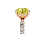 Fancy Yellow Round Cut Diamond Brilliant Solitaire Ring Set in Rose gold with Pavé Band and Prong Setting