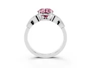 Fancy Pink Round Cut Diamond Milgrain Leaf Band Solitaire Ring Set in Platinum with Accent Stones and Prong Setting
