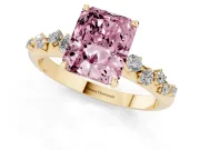 Radiant Cut Graduated Solitaire Engagement Ring Setting for a Fancy Pink Lab-Grown Diamond | Yellow Gold