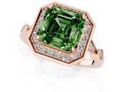 Asscher Cut Halo Engagement Ring Setting for a Fancy Green Lab-Grown Diamond | Bezel Station Shoulders | Rose Gold