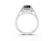 Fancy Black Round Cut Diamond Floral Halo Ring Set in Silver with Pavé Band and Prong Setting