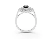 Emerald Cut Floral Halo Engagement Ring Setting for a Black Center | Plain Band | Sterling Silver