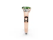 Fancy Green Three-Stone Pear Cut Diamond Ring Set in Rose gold with Matching Prong Settings and Plain Band