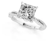 Princess Cut Diamond Solitaire Ring Set in Platinum with Twisted Band and Bead Prong Setting