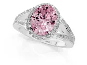 Oval Halo Engagement Ring Setting for a Fancy Pink Lab-Grown Diamond | V-Split Pavé Band | Platinum