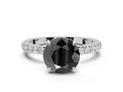 Round Hidden Halo Solitaire Engagement Ring Setting for a Black Center | Pavé Band | Platinum