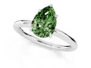 Fancy Green Pear Cut Diamond Solitaire Ring Set in White gold with Thin Band and Prong Setting