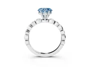 Fancy Blue Heart Cut Diamond Solitaire Ring Set in White gold with Bezel-Set Accents on Beaded Band and Prong Setting