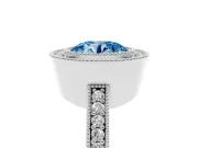 Fancy Blue Round Cut Diamond Halo Engagement Ring Set in Platinum with Pavé Band and Round Halo Stones