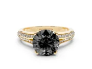Round Pavé Split Shank Engagement Ring Setting for a Black Center | Double Claw Prongs | Yellow Gold