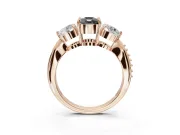 Fancy Black Cushion Cut Lab-Grown Diamond Three-Stone Ring Set in Rose Gold with Channel-Set Band and Prong Setting