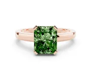 Fancy Green Radiant Cut Diamond Solitaire Ring Set in Rose gold with Prong Head and Smooth Polished Band
