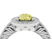 Fancy Yellow Pear Cut Diamond Halo Ring Set in Platinum with Round Accent Halo, Pavé Band and Prong Setting