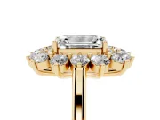 Emerald Cut Floral Double Halo Engagement Ring Setting | Plain Band | Yellow Gold
