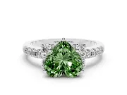 Heart-Shaped Side Stone Engagement Ring Setting for a Fancy Green Lab-Grown Diamond | Pave Band | Sterling Silver