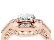 Oval Cut Diamond Milgrain Halo Ring Set in Rose gold with Split Shank