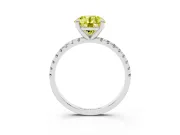 Fancy Yellow Round Cut Diamond Brilliant Solitaire Ring Set in Silver with Pavé Band and Prong Setting