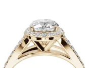 Oval Halo Pavé Engagement Ring Setting | Narrow Split Shank | Yellow Gold