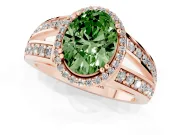 Fancy Green Oval Cut Diamond Halo Ring Set in Rose gold with Double Pavé Split Shank