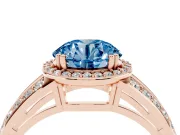 Round Halo Engagement Ring Setting for a Fancy Blue Lab-Grown Diamond | Split Shank | Rose Gold