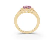 Fancy Pink Heart Cut Diamond Halo Ring Set in Yellow gold with Accent Split Shank and Prong Setting