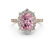 Oval Scalloped Halo Engagement Ring Setting for a Fancy Pink Lab-Grown Diamond | Single Row Pave | Yellow Gold