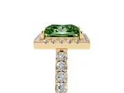 Fancy Green Princess Cut Diamond Halo Pavé Solitaire Ring Set in Yellow gold with Prong-Set Center Stone