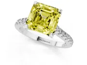Asscher Cut Hidden Halo Engagement Ring Setting for a Fancy Yellow Lab-Grown Diamond | Claw Prongs | Sterling Silver