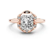 Radiant Cut Scalloped Petal Halo Engagement Ring Setting | Plain Band | Rose Gold