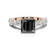 Princess Cut Side Stone Engagement Ring Setting for a Black Center | Rose Gold