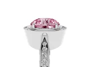 Round Milgrain Halo Engagement Ring Setting for a Fancy Pink Lab-Grown Diamond | Side Stones | Sterling Silver