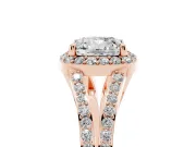Cushion Cut Halo Engagement Ring Setting | V-Split Pavé Band | Rose Gold