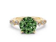 Round Graduated Accent Engagement Ring Setting for a Fancy Green Lab-Grown Diamond | Yellow Gold
