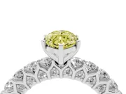 Fancy Yellow Marquise Cut Diamond Solitaire Ring Set in Silver with Shared Prong Pavé Band