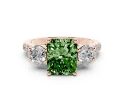 Fancy Green Three-Stone Radiant Cut Diamond Pavé Band Ring Set in Rose gold with Prong-Set Trio