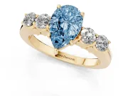 Pear-Shaped 5 Stone Engagement Ring Setting for a Fancy Blue Lab-Grown Diamond | Yellow Gold
