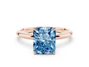 Fancy Blue Radiant Cut Diamond Solitaire Engagement Ring Set in Rose gold with Prong Setting and Polished Band