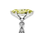 Fancy Yellow Marquise Cut Diamond Solitaire Engagement Ring Set in Platinum with Milgrain Bezel Accent Band