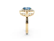 Oval Scalloped Cluster Halo Engagement Ring Setting for a Fancy Blue Lab-Grown Diamond | Plain Band | Yellow Gold