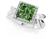 Princess Cut Floral Halo Engagement Ring Setting for a Fancy Green Lab-Grown Diamond | Platinum