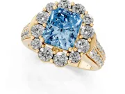 Radiant Cut Large Accent Halo Engagement Ring Setting for a Fancy Blue Lab-Grown Diamond | Graduated Pavé | Yellow Gold