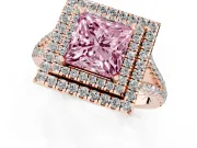Princess Cut Halo Engagement Ring Setting for a Fancy Pink Lab-Grown Diamond | Rose Gold - Design NV-24799