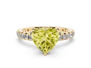 Fancy Yellow Heart Cut Diamond Pavé Solitaire Ring Set in Yellow gold with Round Band and Prong Setting