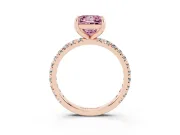 Fancy Pink Princess Cut Diamond Pavé Solitaire Ring Set in Rose gold with Round Band and Prong Setting
