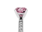 Fancy Pink Princess Cut Diamond Solitaire Ring Set in Silver with Slim Pavé Band and Prong Setting