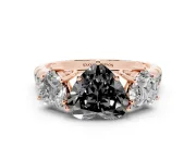Heart-Shaped Three Stone Engagement Ring Setting for a Black Center | Accented Shoulders | Rose Gold