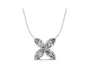 Marquise Lab-Grown Diamond Four-Petal Flower Pendant Necklace | V-Prong Tips | Sterling Silver