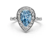 Pear-Shaped Halo Engagement Ring Setting for a Fancy Blue Lab-Grown Diamond | Bezel Station Shoulders | Sterling Silver